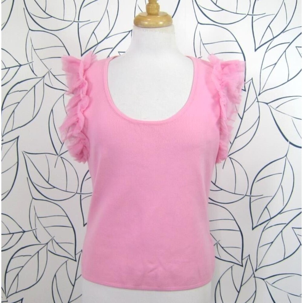 Bailey/44 Ruffle Sleeved Ribbed Top, Pink, Size XL